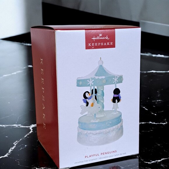 Hallmark Keepsake Christmas Ornament 2024, Playful Penguins on Carousel - Picture 3 of 11